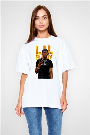 Lil Baby Baskılı Beyaz Unisex Oversize Tişört - Tshirt