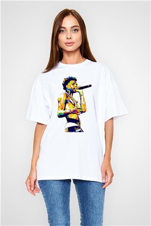 Lil Baby Baskılı Beyaz Unisex Oversize Tişört - Tshirt