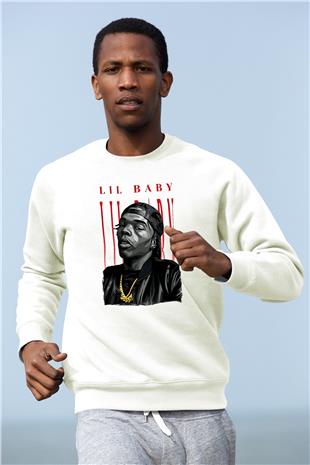 Lil Baby Baskılı Beyaz Unisex Sweatshirt