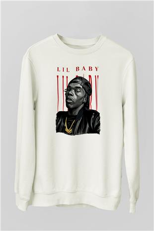 Lil Baby Baskılı Beyaz Unisex Sweatshirt