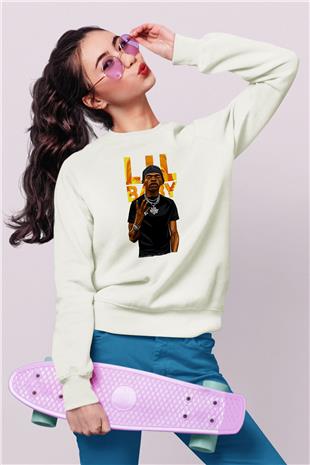 Lil Baby Baskılı Beyaz Unisex Sweatshirt
