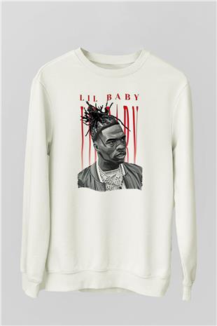 Lil Baby Baskılı Beyaz Unisex Sweatshirt