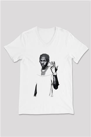Lil Baby Baskılı Beyaz Unisex V Yaka Tişört - Tshirt