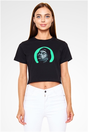 Lil Baby Baskılı Siyah Crop Top Kadın Tişört - Tshirt