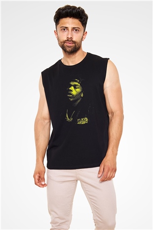 Lil Baby Baskılı Unisex Siyah Kolsuz Tişört - Tshirt