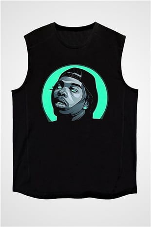 Lil Baby Baskılı Unisex Siyah Kolsuz Tişört - Tshirt
