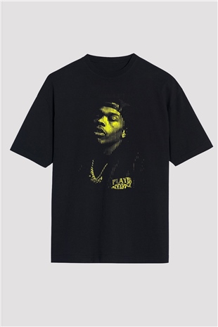 Lil Baby Baskılı Unisex Siyah Oversize Tişört - Tshirt