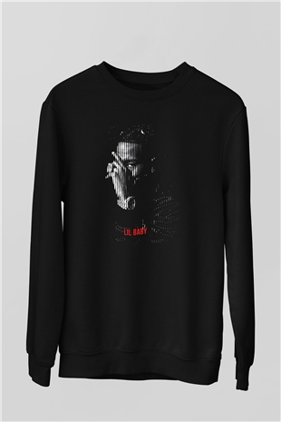 Lil Baby Baskılı Unisex Siyah Sweatshirt