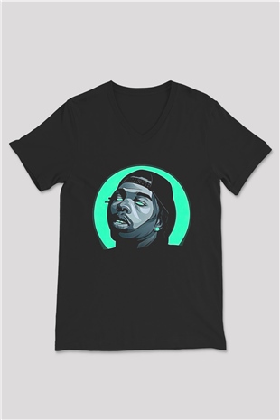 Lil Baby Baskılı Unisex Siyah V Yaka Tişört - Tshirt