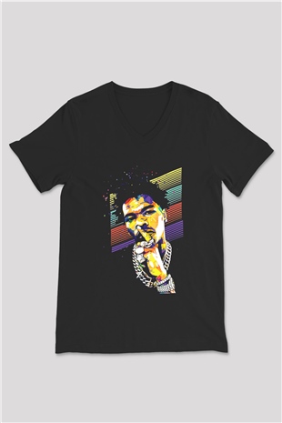 Lil Baby Baskılı Unisex Siyah V Yaka Tişört - Tshirt
