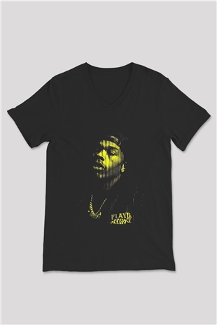 Lil Baby Baskılı Unisex Siyah V Yaka Tişört - Tshirt