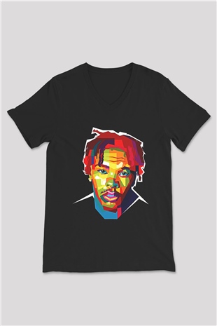 Lil Baby Baskılı Unisex Siyah V Yaka Tişört - Tshirt