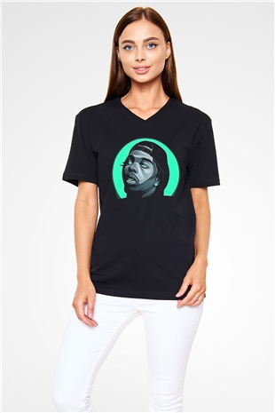 Lil Baby Baskılı Unisex Siyah V Yaka Tişört - Tshirt