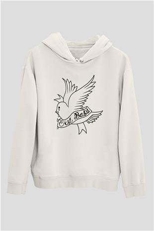 Lil Peep Baskılı Beyaz Unisex Kapüşonlu Sweatshirt