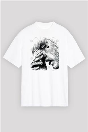 Lil Peep Baskılı Beyaz Unisex Oversize Tişört - Tshirt