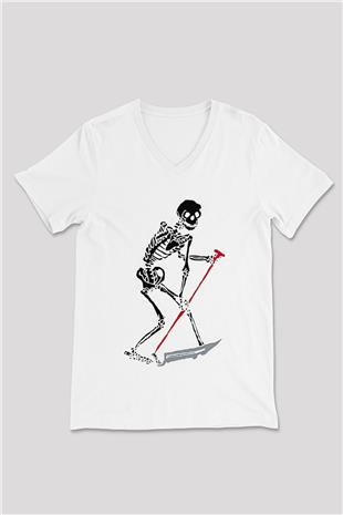 Lil Peep Baskılı Beyaz Unisex V Yaka Tişört - Tshirt