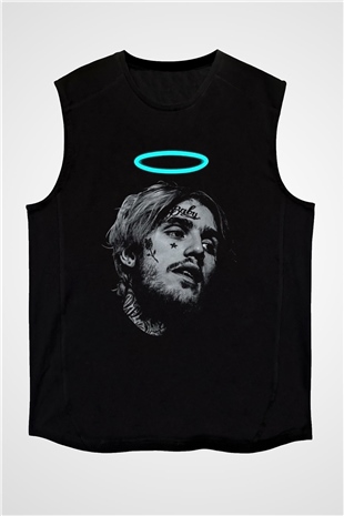 Lil Peep Baskılı Unisex Siyah Kolsuz Tişört - Tshirt