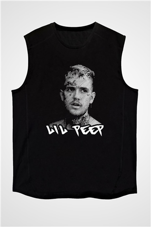Lil Peep Baskılı Unisex Siyah Kolsuz Tişört - Tshirt