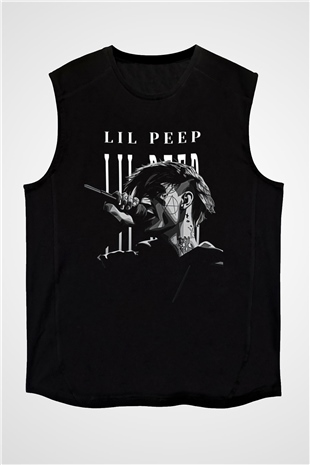 Lil Peep Baskılı Unisex Siyah Kolsuz Tişört - Tshirt