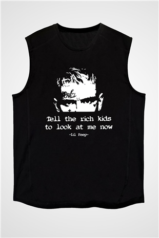 Lil Peep Baskılı Unisex Siyah Kolsuz Tişört - Tshirt