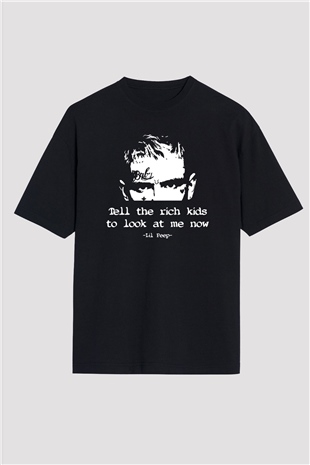 Lil Peep Baskılı Unisex Siyah Oversize Tişört - Tshirt