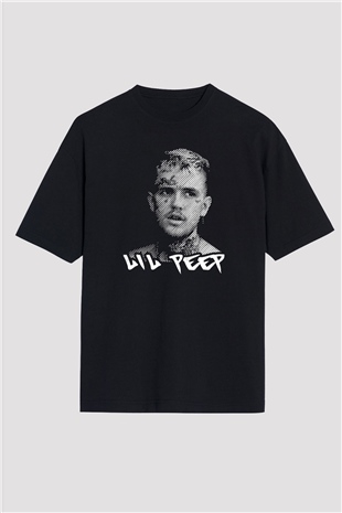 Lil Peep Baskılı Unisex Siyah Oversize Tişört - Tshirt