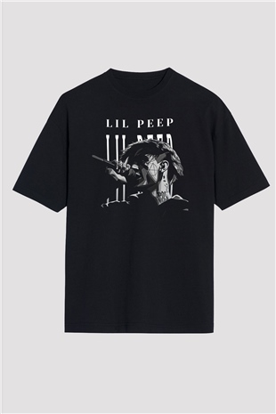 Lil Peep Baskılı Unisex Siyah Oversize Tişört - Tshirt