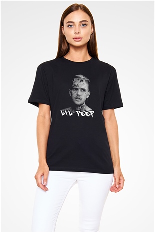 Lil Peep Baskılı Unisex Siyah Tişört - Tshirt