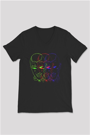 Lil Peep Baskılı Unisex Siyah V Yaka Tişört - Tshirt