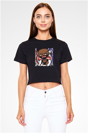 Lil Romeo Baskılı Crop Top Siyah Kadın Tişört