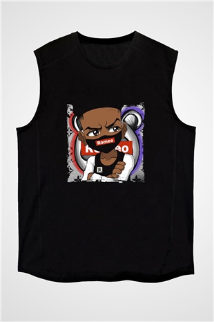 Lil Romeo Baskılı Unisex Siyah Kolsuz Tişört
