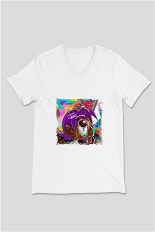 Lil Uzi Vert Baskılı Beyaz V Yaka Unisex Tişört