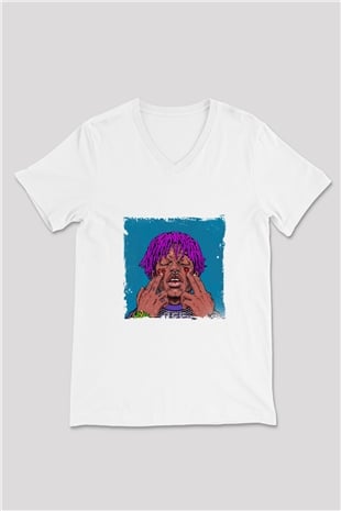 Lil Uzi Vert Baskılı Beyaz V Yaka Unisex Tişört