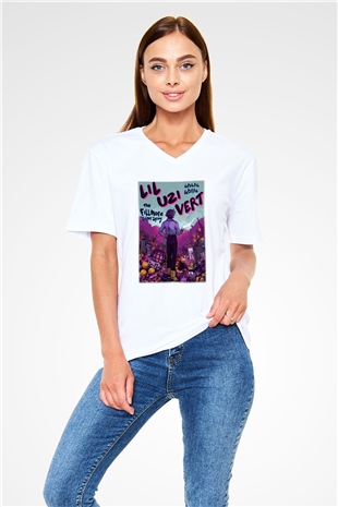 Lil Uzi Vert Beyaz Unisex V Yaka Tişört T-Shirt