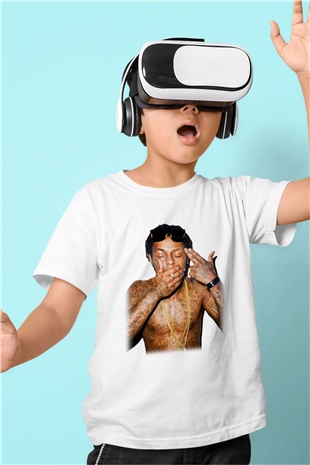 Lil Wayne Baskılı Beyaz Unisex Çocuk Tişört