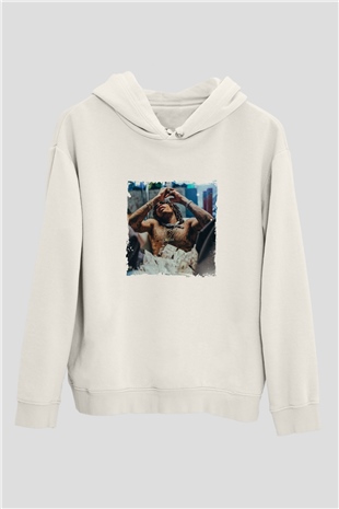 Lil Wayne Baskılı Unisex Beyaz Kapüşonlu Sweatshirt