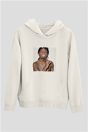 Lil Wayne Baskılı Unisex Beyaz Kapüşonlu Sweatshirt