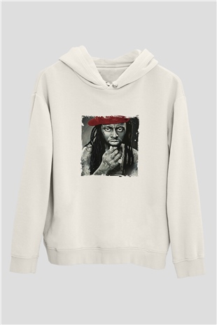 Lil Wayne Baskılı Unisex Beyaz Kapüşonlu Sweatshirt