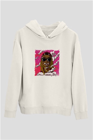 Lil Wayne Baskılı Unisex Beyaz Kapüşonlu Sweatshirt