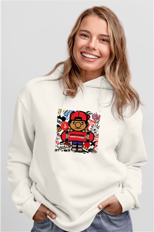 Lil Wayne Baskılı Unisex Beyaz Kapüşonlu Sweatshirt