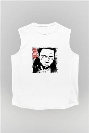 Lil Wayne Baskılı Unisex Beyaz Kolsuz Tişört