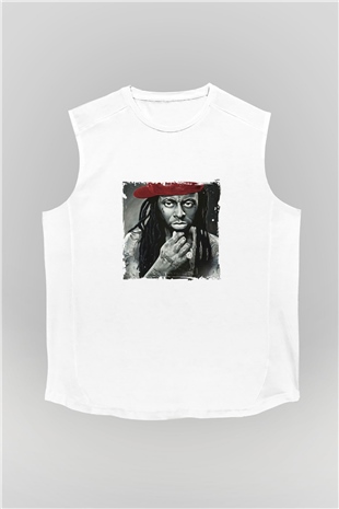 Lil Wayne Baskılı Unisex Beyaz Kolsuz Tişört