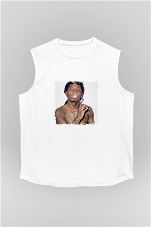 Lil Wayne Baskılı Unisex Beyaz Kolsuz Tişört