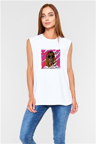 Lil Wayne Baskılı Unisex Beyaz Kolsuz Tişört