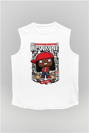 Lil Wayne Baskılı Unisex Beyaz Kolsuz Tişört