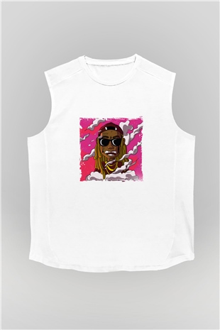 Lil Wayne Baskılı Unisex Beyaz Kolsuz Tişört