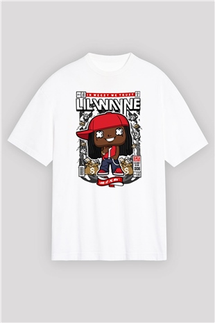 Lil Wayne Baskılı Unisex Beyaz Oversize Tişört