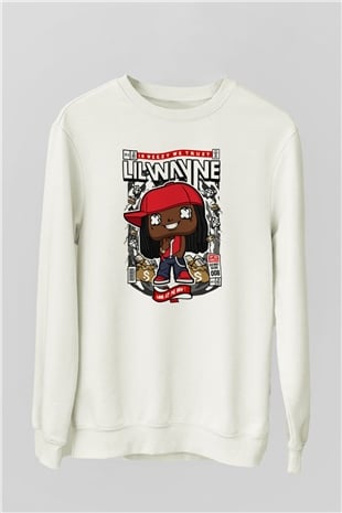 Lil Wayne Baskılı Unisex Beyaz Sweatshirt