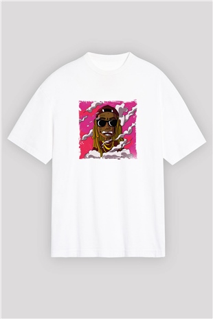 Lil Wayne Baskılı Oversize Beyaz Tişört