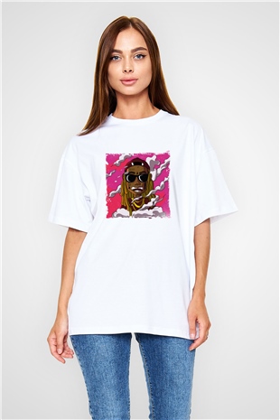 Lil Wayne Baskılı Oversize Beyaz Tişört